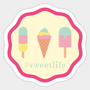 I Love Ice Cream #sweetlife Pastel ice cream pops on a light yellow background Sticker